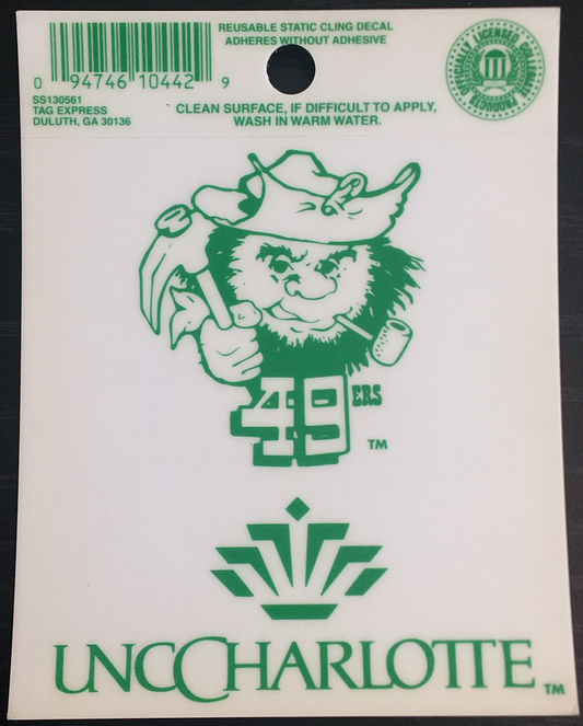 UNC Charlotte 49ers Vintage Static Cling Sticker Decal